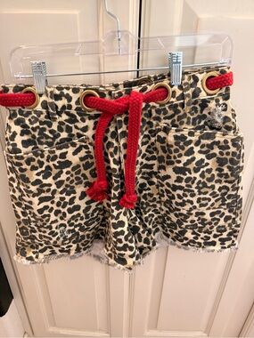 BiBi Leopard Print Shorts with Red Rope Waist Tie